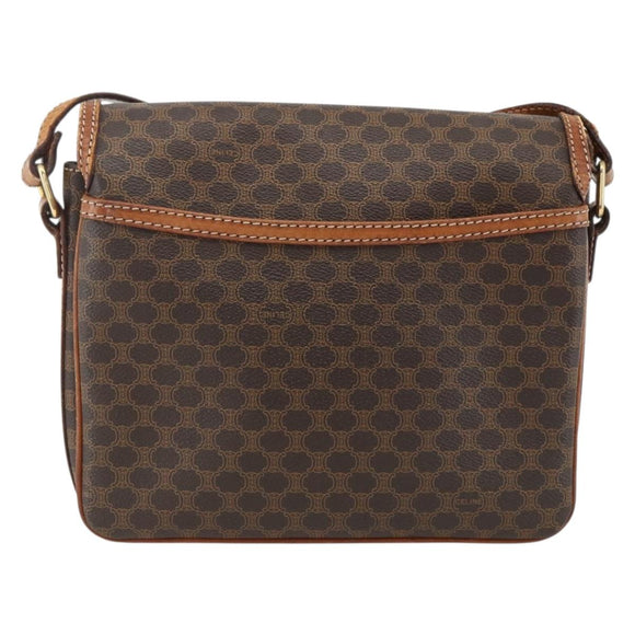 CELINE Macadam Canvas Shoulder Bag PVC Leather Brown Gold Auth ka2871