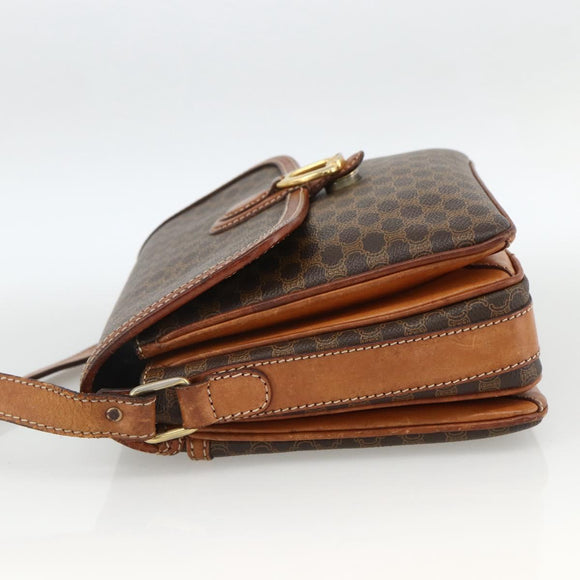 CELINE Macadam Canvas Shoulder Bag PVC Leather Brown Gold Auth ka2871