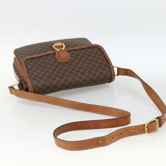CELINE Macadam Canvas Shoulder Bag PVC Leather Brown Gold Auth ka2871