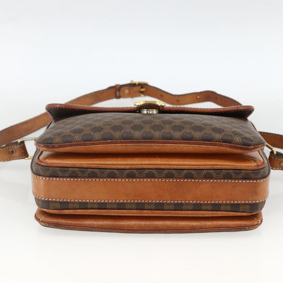 CELINE Macadam Canvas Shoulder Bag PVC Leather Brown Gold Auth ka2871