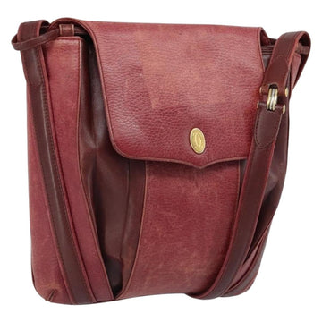 CARTIER Shoulder Bag Leather Red Gold Auth ka2873