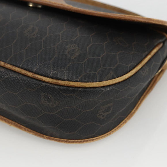 Christian Dior Honeycomb Canvas Shoulder Bag PVC Black Gold Auth ka2876