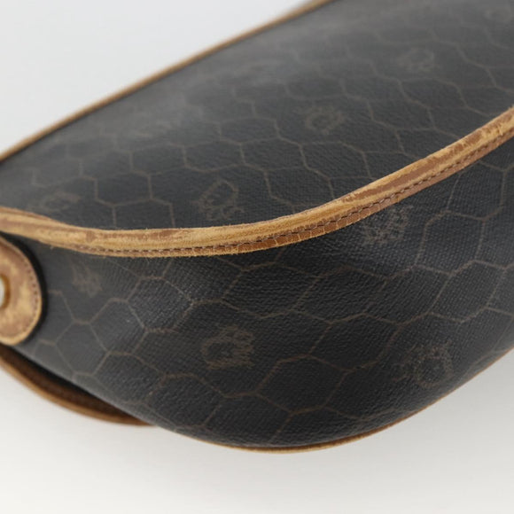 Christian Dior Honeycomb Canvas Shoulder Bag PVC Black Gold Auth ka2876