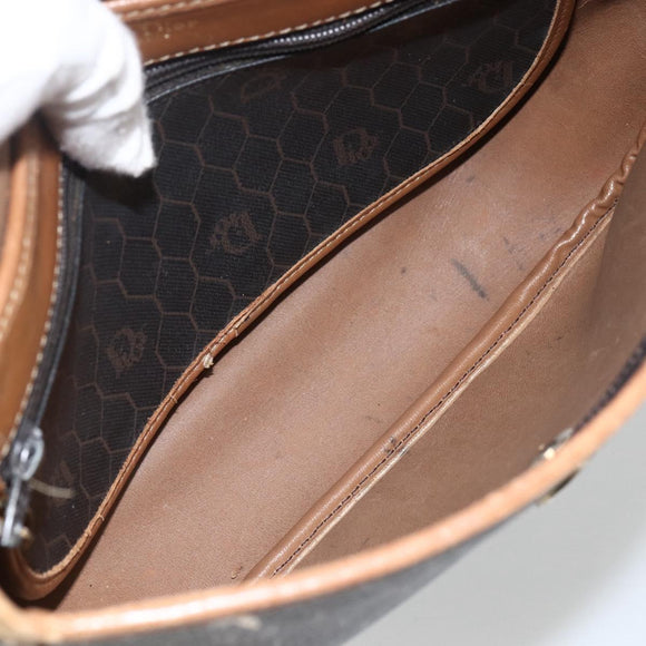 Christian Dior Honeycomb Canvas Shoulder Bag PVC Black Gold Auth ka2876