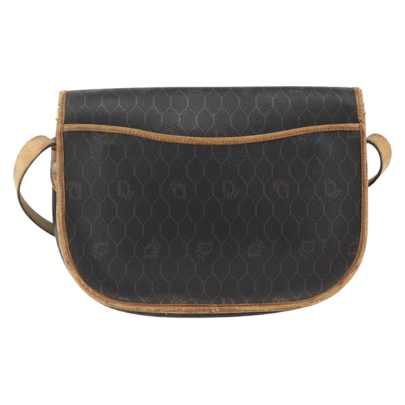 Christian Dior Honeycomb Canvas Shoulder Bag PVC Black Gold Auth ka2876
