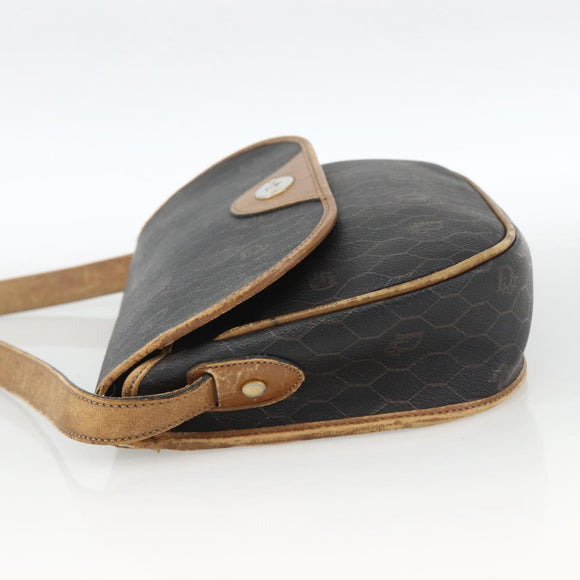 Christian Dior Honeycomb Canvas Shoulder Bag PVC Black Gold Auth ka2876