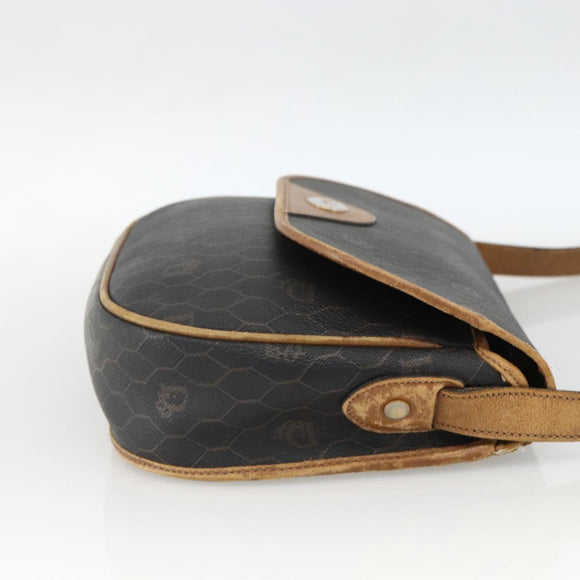 Christian Dior Honeycomb Canvas Shoulder Bag PVC Black Gold Auth ka2876