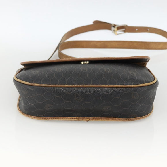 Christian Dior Honeycomb Canvas Shoulder Bag PVC Black Gold Auth ka2876