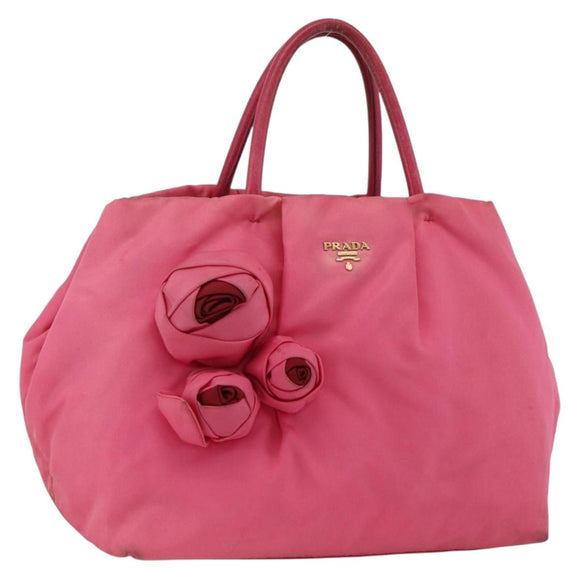 PRADA Hand Bag Nylon Pink Gold Auth ka2885