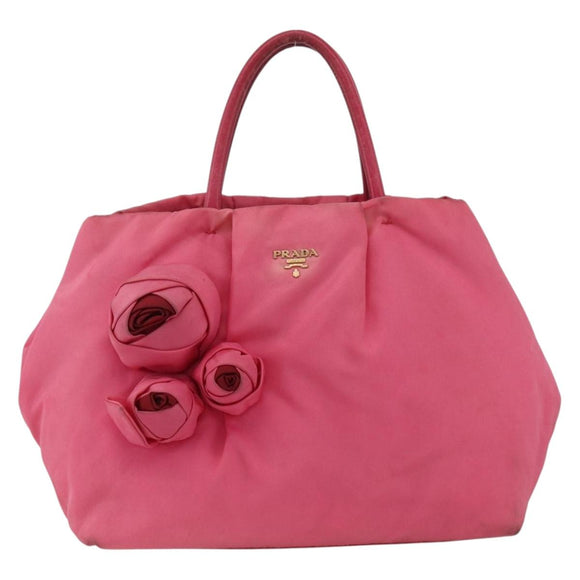 PRADA Hand Bag Nylon Pink Gold Auth ka2885