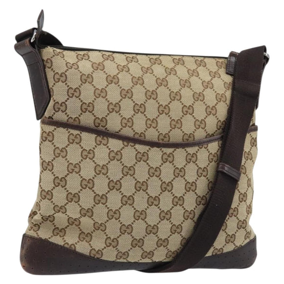 GUCCI GG Canvas Shoulder Bag Beige Silver 145857 Auth ka2886