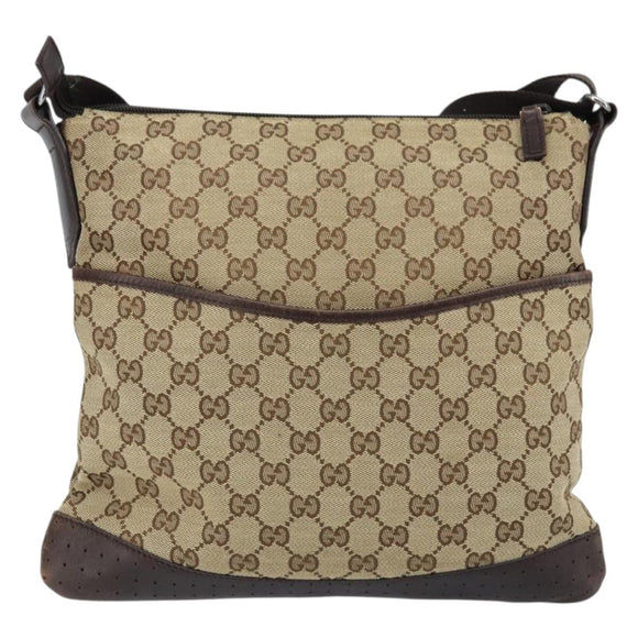 GUCCI GG Canvas Shoulder Bag Beige Silver 145857 Auth ka2886