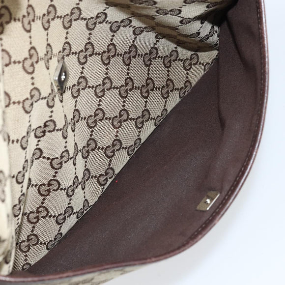GUCCI GG Canvas Shoulder Bag Beige Silver 145857 Auth ka2886