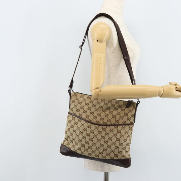 GUCCI GG Canvas Shoulder Bag Beige Silver 145857 Auth ka2886