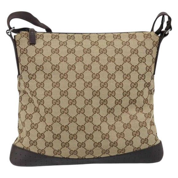 GUCCI GG Canvas Shoulder Bag Beige Silver 145857 Auth ka2886