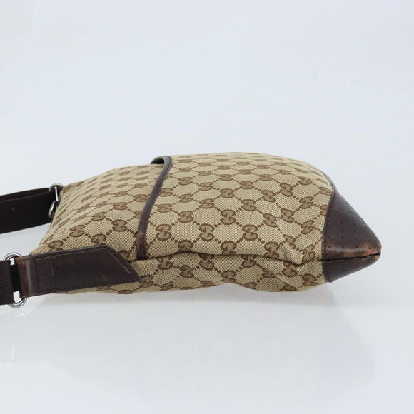 GUCCI GG Canvas Shoulder Bag Beige Silver 145857 Auth ka2886