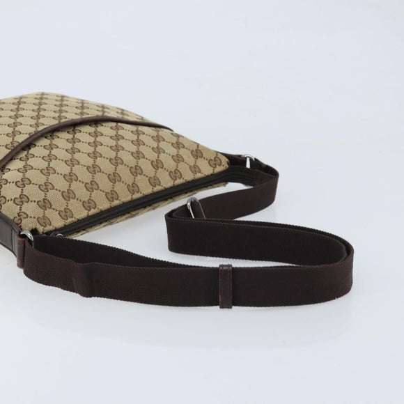 GUCCI GG Canvas Shoulder Bag Beige Silver 145857 Auth ka2886