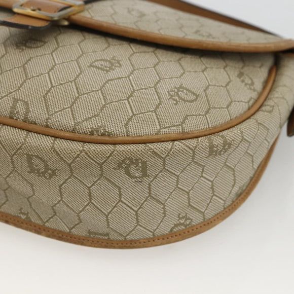 Christian Dior Honeycomb Canvas Shoulder Bag PVC Beige Gold Auth ka2888