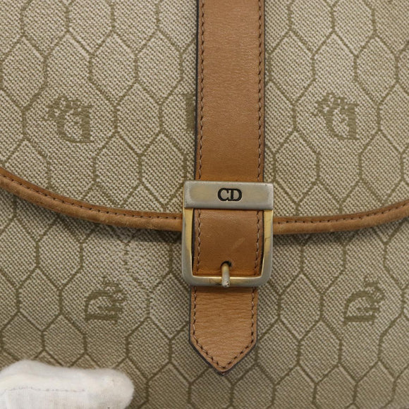 Christian Dior Honeycomb Canvas Shoulder Bag PVC Beige Gold Auth ka2888