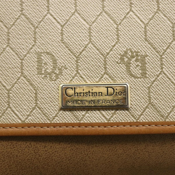 Christian Dior Honeycomb Canvas Shoulder Bag PVC Beige Gold Auth ka2888