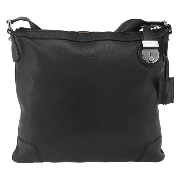 GUCCI Shoulder Bag Leather Black Silver 148476 Auth ka2890