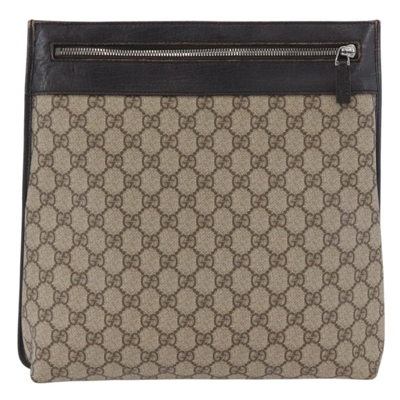 GUCCI GG Supreme Shoulder Bag PVC Beige Silver 92560 Auth ka2891
