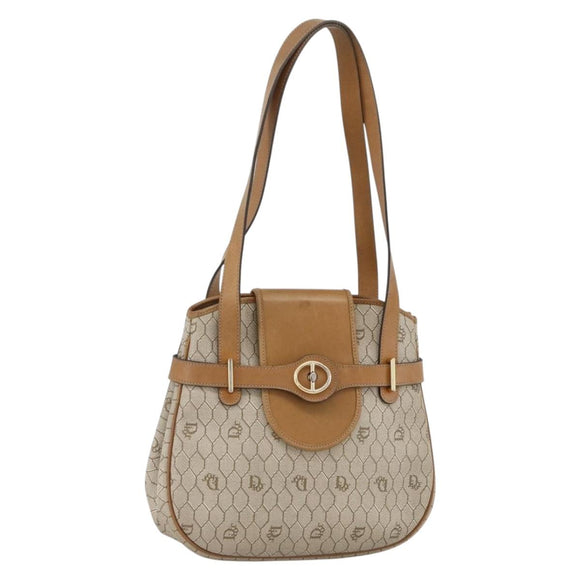 Christian Dior Honeycomb Canvas Shoulder Bag PVC Beige Gold Auth ka2895