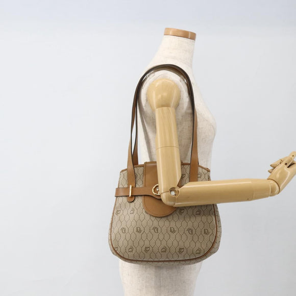 Christian Dior Honeycomb Canvas Shoulder Bag PVC Beige Gold Auth ka2895