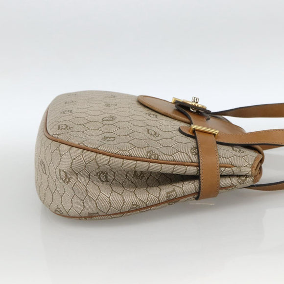 Christian Dior Honeycomb Canvas Shoulder Bag PVC Beige Gold Auth ka2895