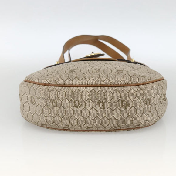 Christian Dior Honeycomb Canvas Shoulder Bag PVC Beige Gold Auth ka2895