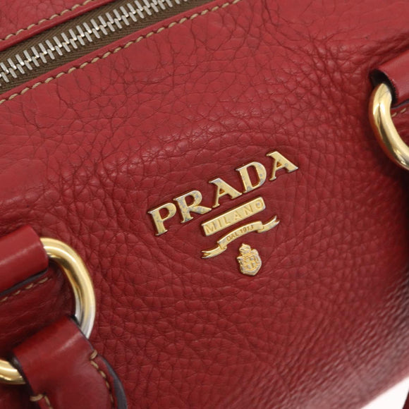 PRADA Handtas Leer 2-weg Rood Goud Auth ka2905