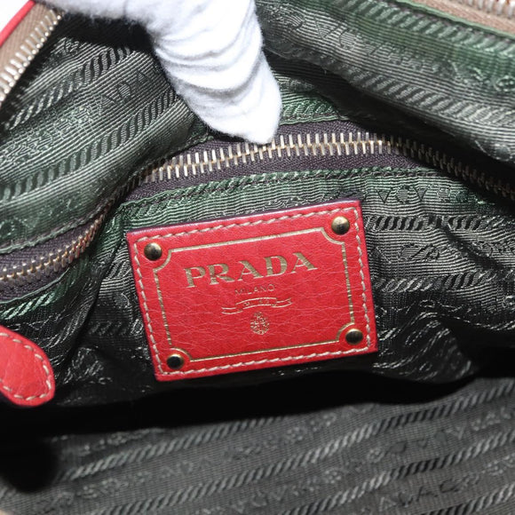 PRADA Handtas Leer 2-weg Rood Goud Auth ka2905