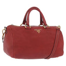 PRADA Handtas Leer 2-weg Rood Goud Auth ka2905-1