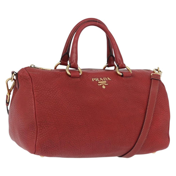 PRADA Handtas Leer 2-weg Rood Goud Auth ka2905