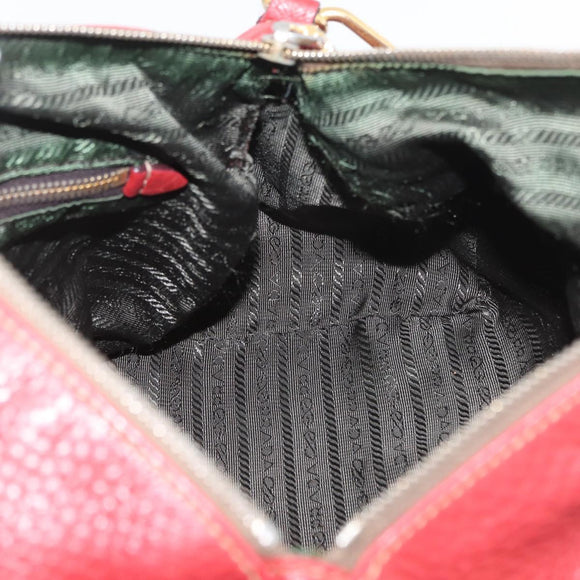 PRADA Handtas Leer 2-weg Rood Goud Auth ka2905