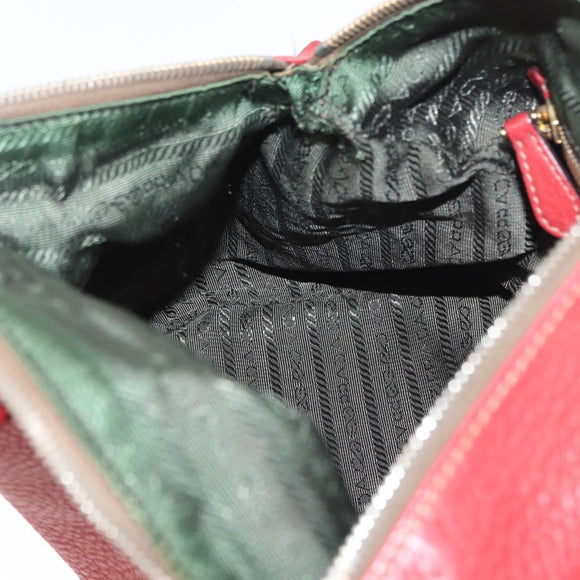 PRADA Handtas Leer 2-weg Rood Goud Auth ka2905