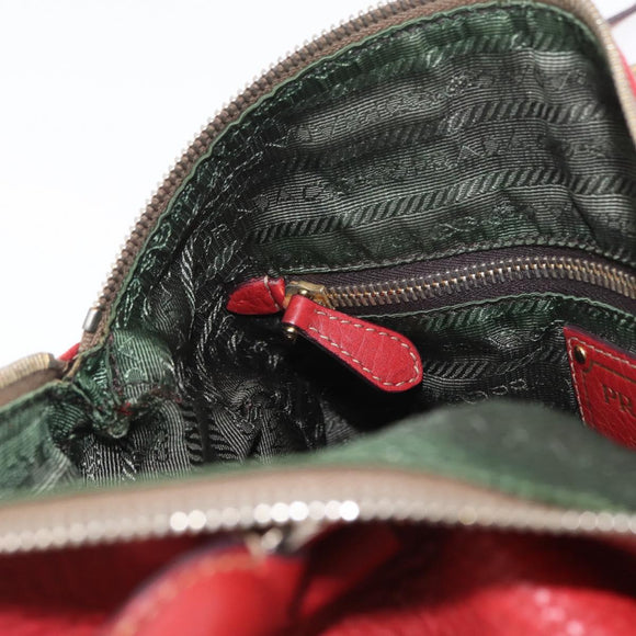 PRADA Handtas Leer 2-weg Rood Goud Auth ka2905