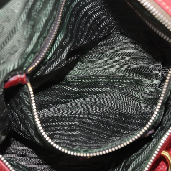PRADA Handtas Leer 2-weg Rood Goud Auth ka2905