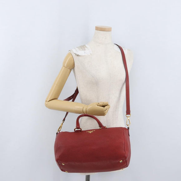 PRADA Handtas Leer 2-weg Rood Goud Auth ka2905