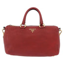 PRADA Handtas Leer 2-weg Rood Goud Auth ka2905-13