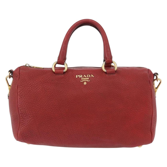 PRADA Handtas Leer 2-weg Rood Goud Auth ka2905