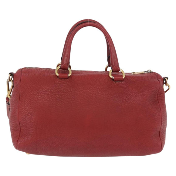 PRADA Handtas Leer 2-weg Rood Goud Auth ka2905