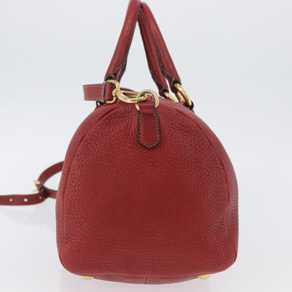 PRADA Handtas Leer 2-weg Rood Goud Auth ka2905