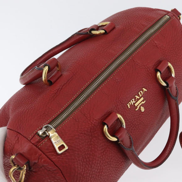 PRADA Handtas Leer 2-weg Rood Goud Auth ka2905