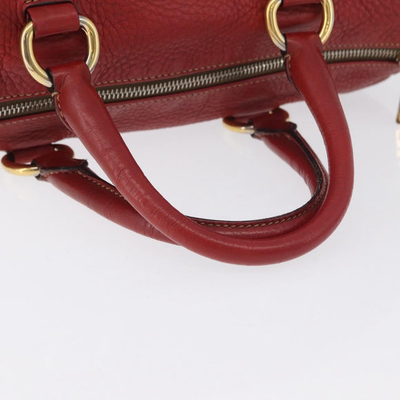 PRADA Handtas Leer 2-weg Rood Goud Auth ka2905