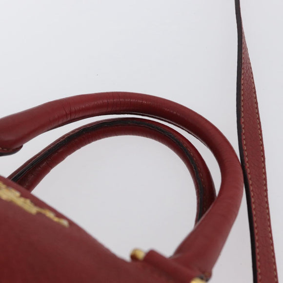 PRADA Handtas Leer 2-weg Rood Goud Auth ka2905