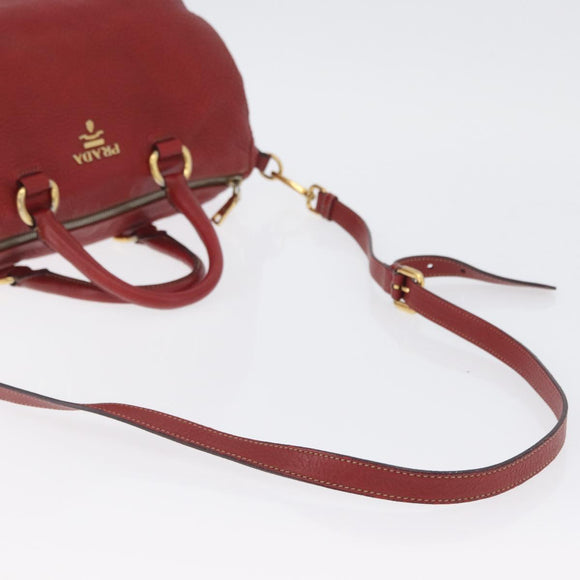PRADA Handtas Leer 2-weg Rood Goud Auth ka2905