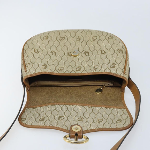 Christian Dior Honeycomb Canvas Shoulder Bag PVC Beige Gold Auth ka2907