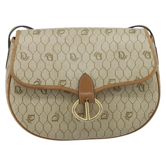 Christian Dior Honeycomb Canvas Shoulder Bag PVC Beige Gold Auth ka2907