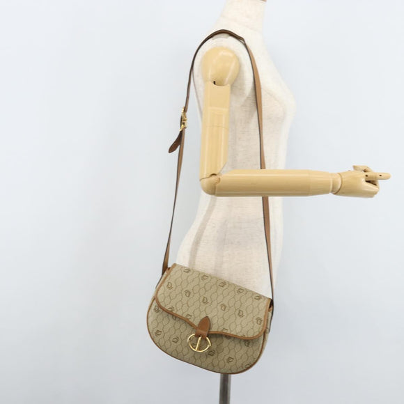 Christian Dior Honeycomb Canvas Shoulder Bag PVC Beige Gold Auth ka2907